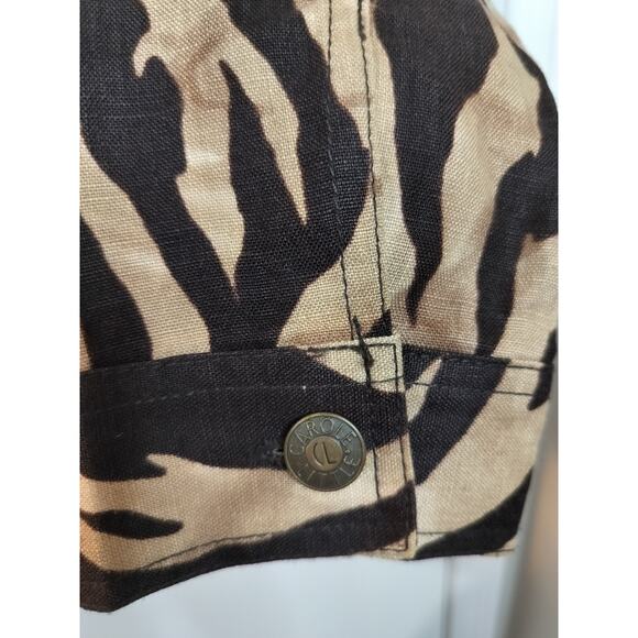 3766)Carole Little Zebra Print Tan Brown Button Down Long Sleeve Linen Top 1X - Picture 6 of 8